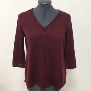 Dressbarn Roz & Ali Maroon Knit V-Neck Blouse